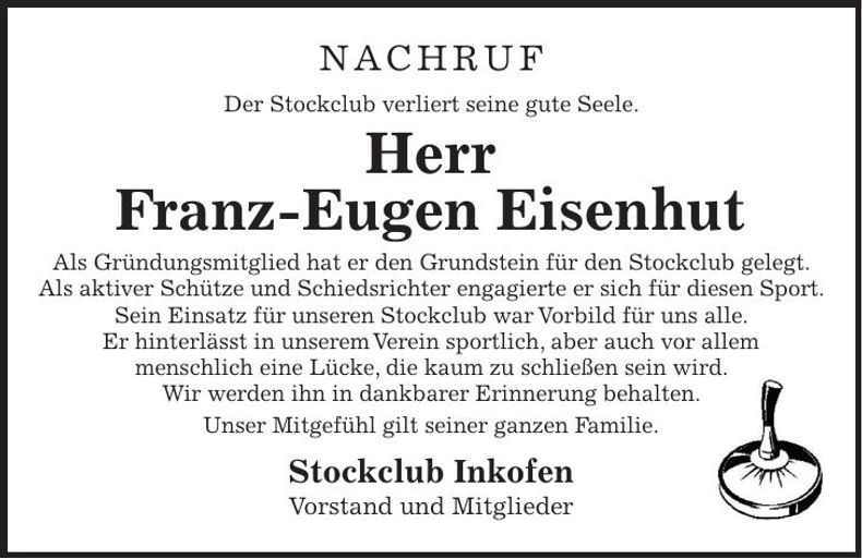 Traueranzeige Franz-Eugen Eisenhut
