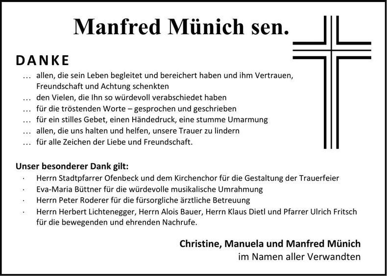 Traueranzeige Manfred Münich sen.