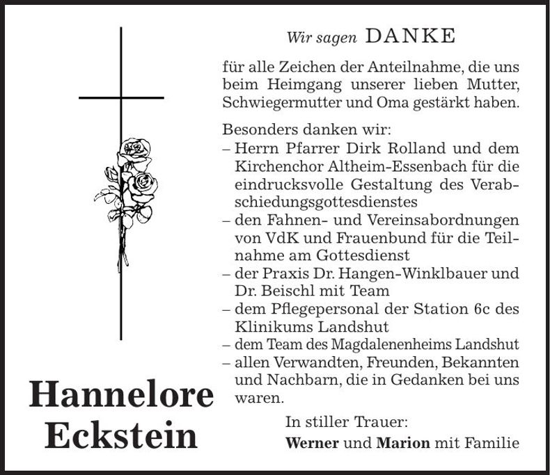 Traueranzeige Hannelore Eckstein