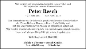 Traueranzeige Peter Resch