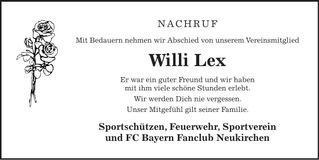 Traueranzeige Willi Lex