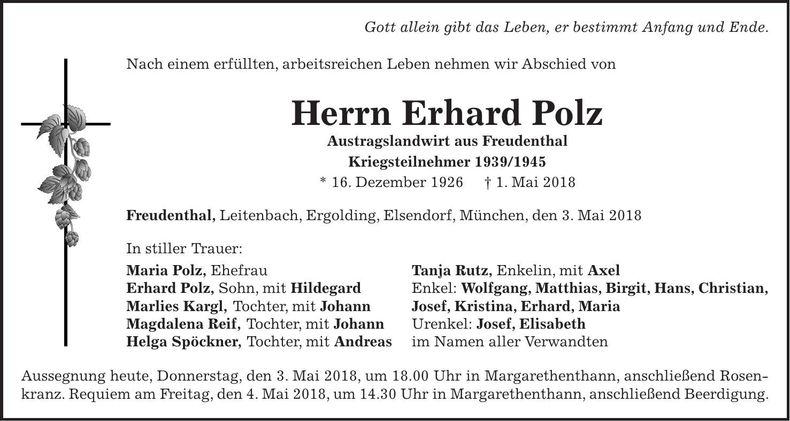 Traueranzeige Erhard Polz