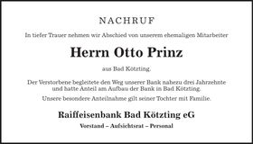 Traueranzeige Otto Prinz