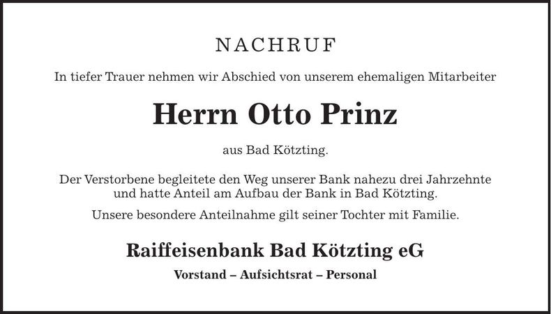 Traueranzeige Otto Prinz