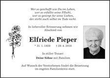 Traueranzeige Elfriede Pieper