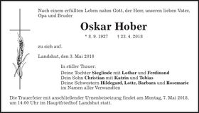 Traueranzeige Oskar Hober