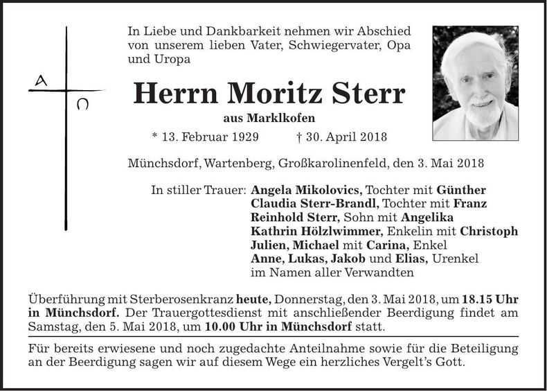 Traueranzeige Moritz Sterr