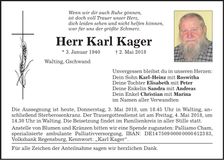 Traueranzeige Karl Kager