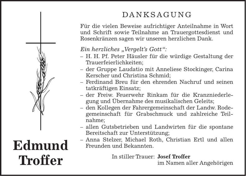 Traueranzeige Edmund Troffer