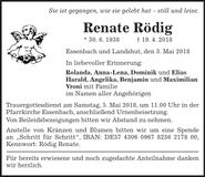 Traueranzeige Renate Rödig