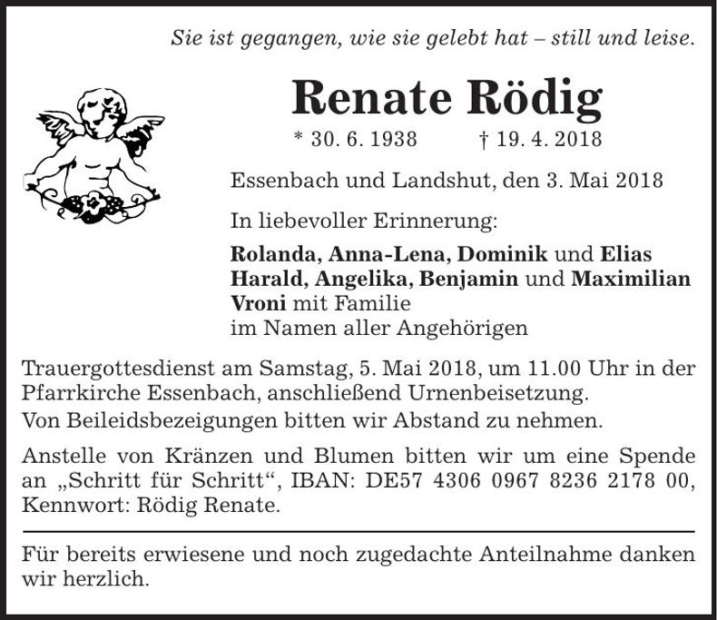 Traueranzeige Renate Rödig