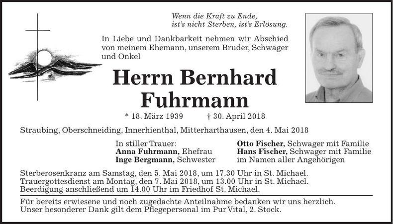 Traueranzeige Bernhard Fuhrmann