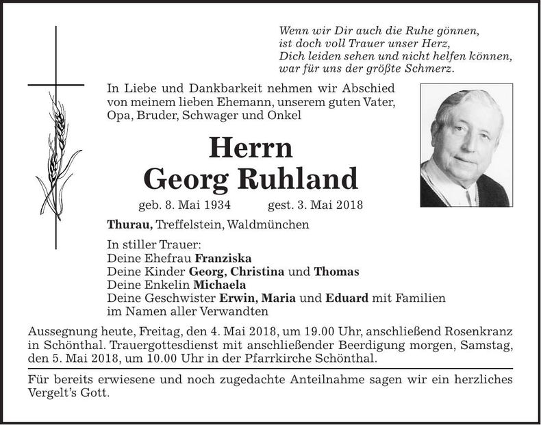 Traueranzeige Georg Ruhland