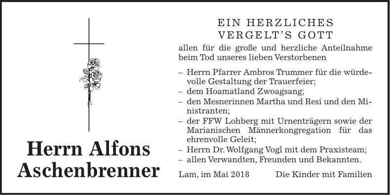Traueranzeige Alfons Aschenbrenner