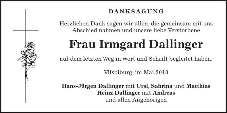 Traueranzeige Irmgard Dallinger