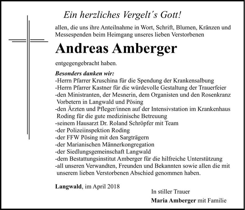 Traueranzeige Andreas Amberger