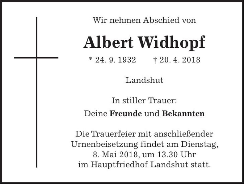 Traueranzeige Albert Widhopf