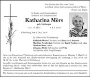 Traueranzeige Katharina Mörs