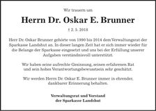 Traueranzeige Oskar Brunner