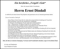 Traueranzeige Ernst Dindaß