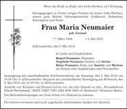Traueranzeige Maria Neumaier