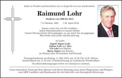 Traueranzeige Raimund Lohr