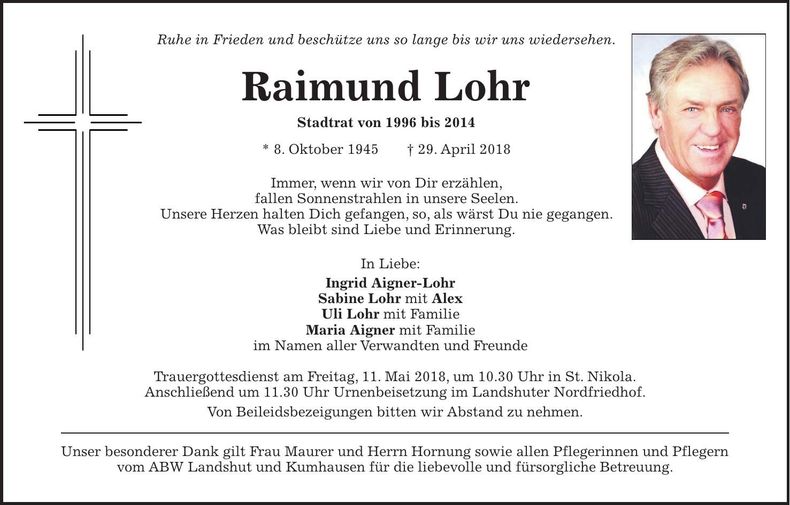 Traueranzeige Raimund Lohr