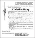 Traueranzeige Christine Kaup