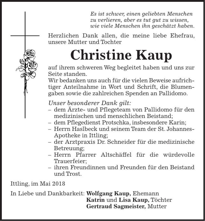 Traueranzeige Christine Kaup