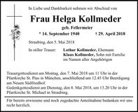 Traueranzeige Helga Kollmeder