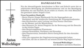 Traueranzeige Anton Wollschläger