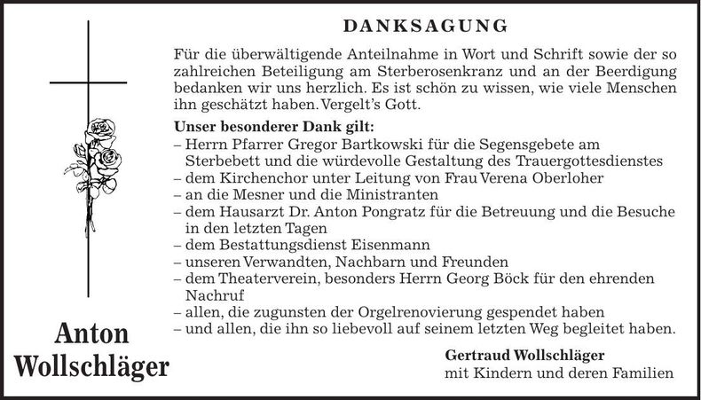 Traueranzeige Anton Wollschläger