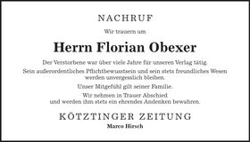 Traueranzeige Florian Obexer