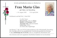 Traueranzeige Maria Glas