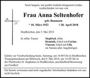 Traueranzeige Anna Seltenhofer