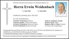 Traueranzeige Erwin Weidenbach