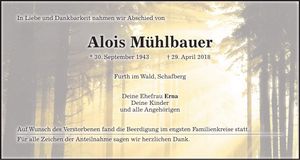 Traueranzeige Alois Mühlbauer