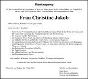 Traueranzeige Christine Jakob