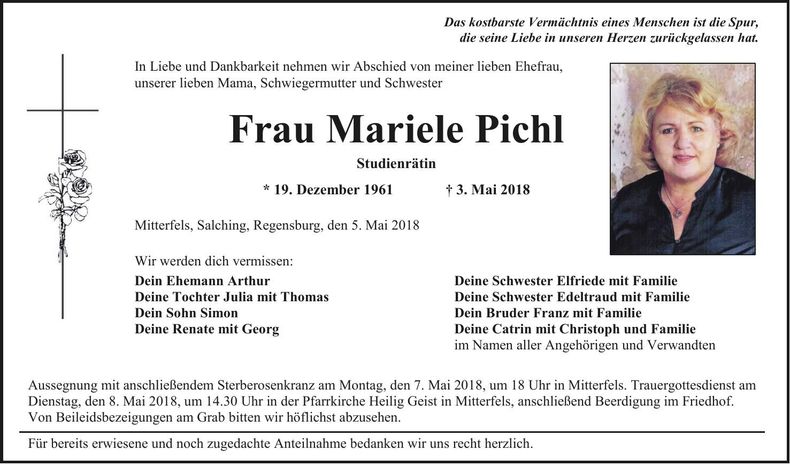 Traueranzeige Mariele Pichl
