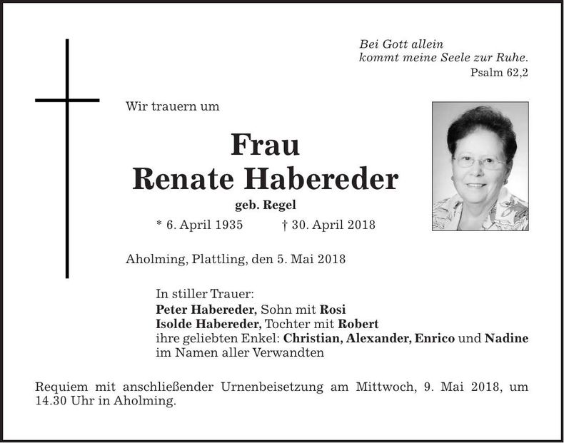 Traueranzeige Renate Habereder