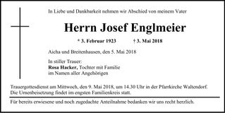 Traueranzeige Josef Englmeier