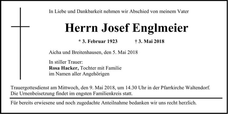 Traueranzeige Josef Englmeier