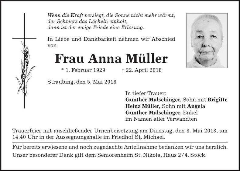 Traueranzeige Anna Müller