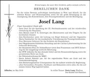Traueranzeige Josef Lang