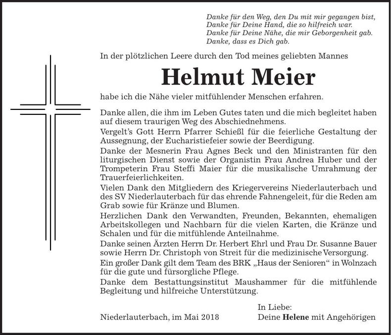 Traueranzeige Helmut Meier
