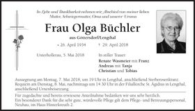 Traueranzeige Olga Büchler