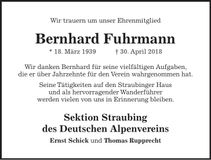 Traueranzeige Bernhard Fuhrmann