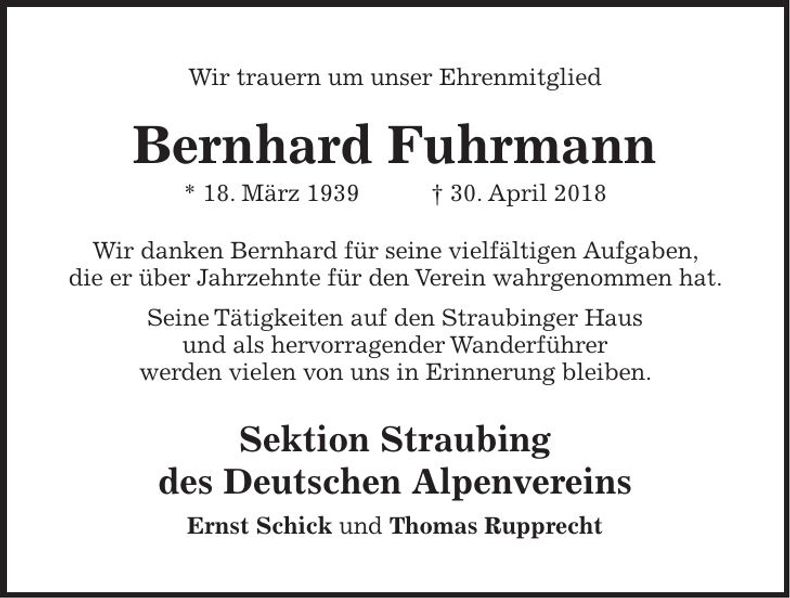 Traueranzeige Bernhard Fuhrmann