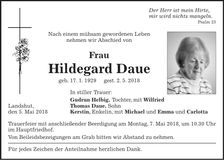 Traueranzeige Hildegard Daue