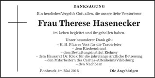 Traueranzeige Therese Hasenecker